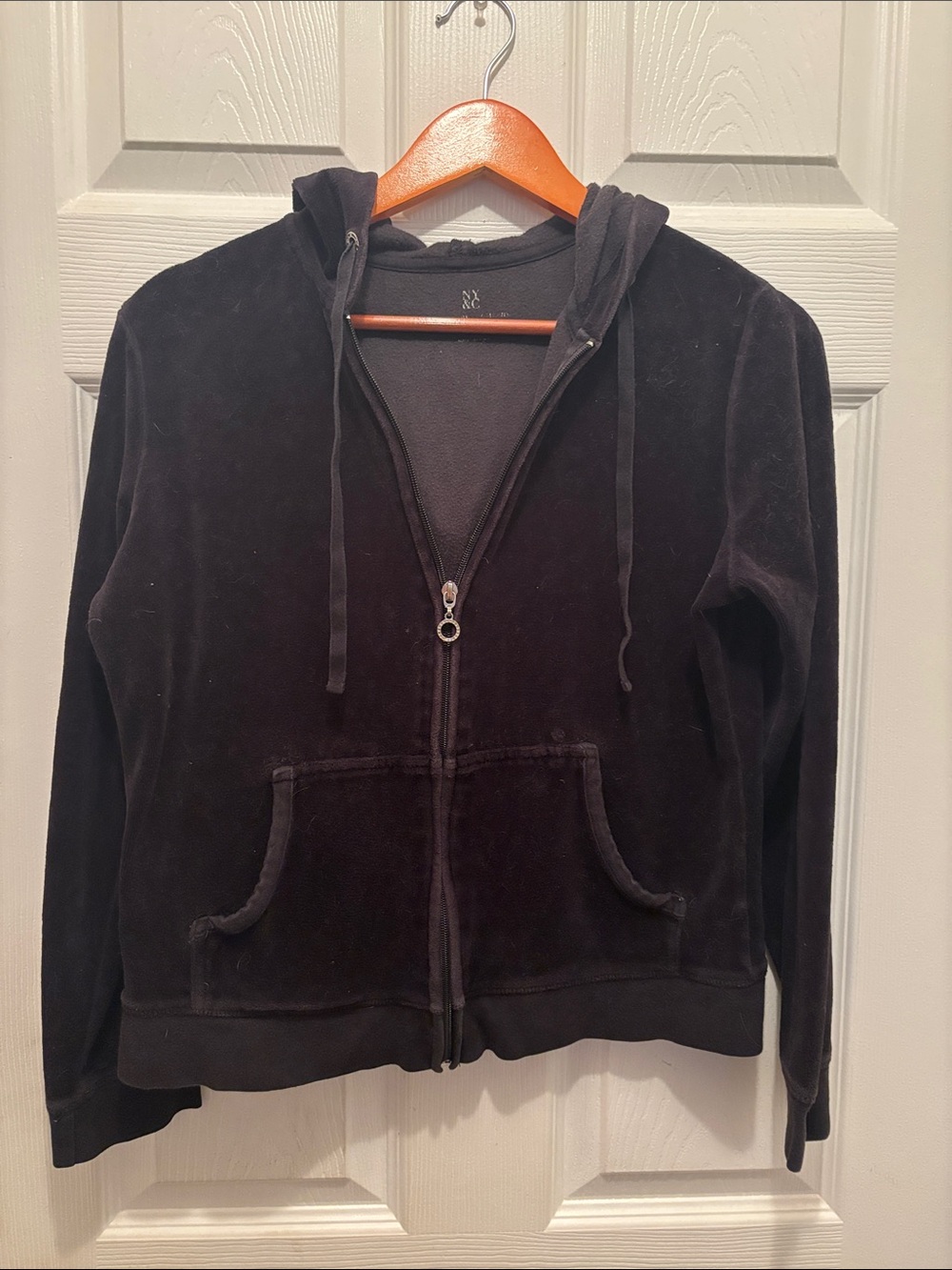 New York & Company Black Velour Zip Hoodie Jacket